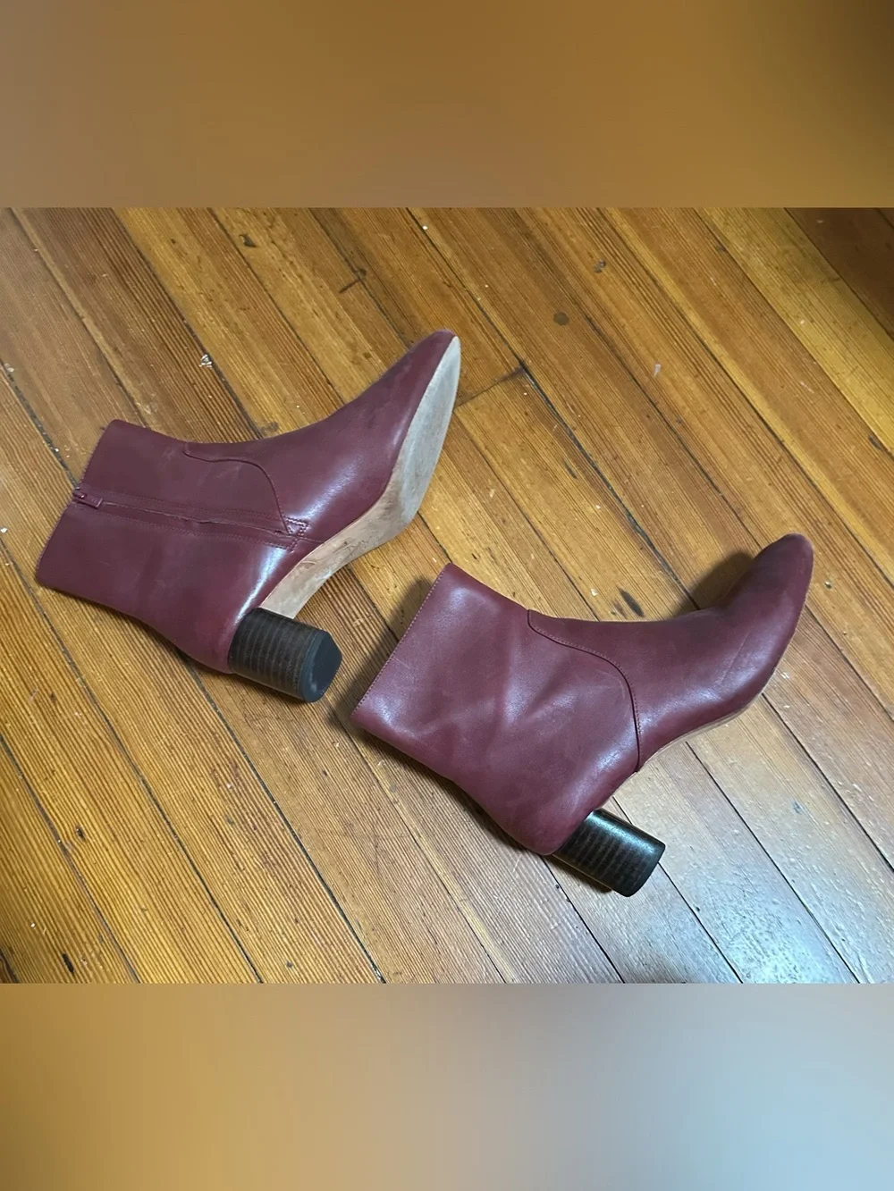 Loeffler Randall Burgundy Leather Ankle Booties with Block Heel